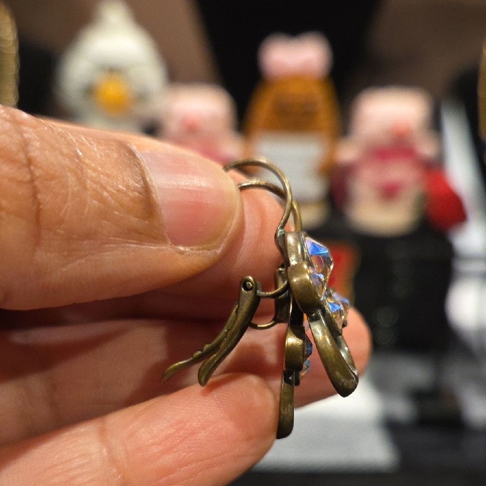 Touchstone Crystal Antique Gold Earrings with Iridescent Accents - Picture 4 of 4